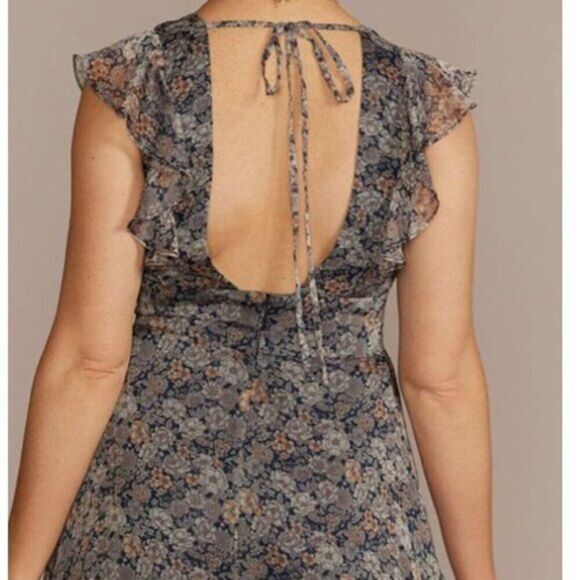 DB STUDIO Plunging Chiffon with Ruffles Gown Dress Printed Floral Size 6 - Picture 4 of 7